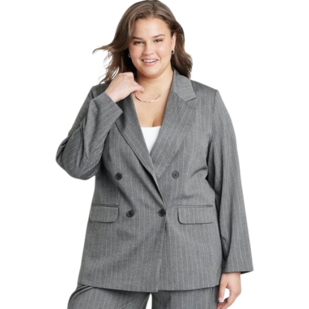 Double Breasted Blazer Mid Length‎ Gray Size XXL NEW